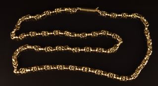 Victorian 9ct rose gold necklace made up of circular links, with barrel clasp, 41cm, 5.8g