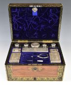 William IV hallmarked silver topped travelling dressing table set, comprising ten silver topped pots