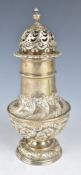 Victorian hallmarked silver silver sugar caster with embossed decoration, Sheffield 1898, maker