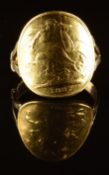 A 9ct gold ring mounted with an 1887 gold full sovereign, 9.5g, size O/P