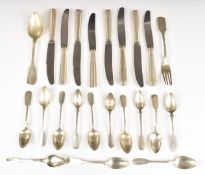 German and French silver spoons and a fork, variously marked including 800 and 13 grades, length