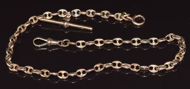 Victorian 9ct rose gold fob / Albert chain made up of mariners links, 37cm, 27.4g