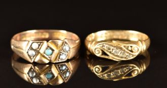 An 18ct gold ring set with diamonds, Birmingham 1915, and a 9ct gold ring set with seed pearls and a