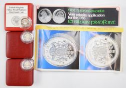 Royal Mint three silver proof round pounds comprising 1986 Piedfort and two 1983 standard