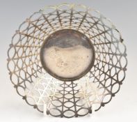 Elizabeth II hallmarked silver Art Deco or Modernist bon bon dish or basket with pierced decoration,