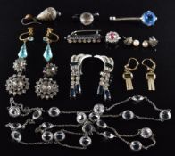 Art Deco platinon necklace, a pair of paste earrings, Art Deco rolled gold earrings, paste earrings,