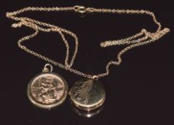 A 9ct gold chain, 9ct gold locket and 9ct gold St Christopher, 5g