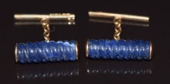 A pair of 9ct gold cufflinks set with carved sodalite, in original Cassandra Goad box, 3.1g