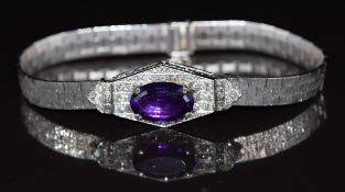 Art Deco platinum and 9ct white gold bracelet set with amethyst of approximately 5.7ct and old cut