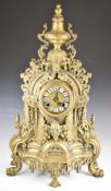 Large 19thC style ornate brass mantel clock with two train movement, height 62cm