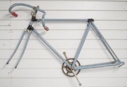 Gentleman's vintage light blue bicycle frame and forks, frame size 54cm