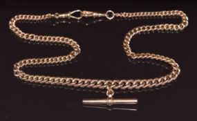 A 9ct rose gold graduated double Albert, 42cm, 22.6g