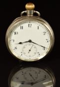 Hallmarked silver keyless winding open faced pocket watch with subsidiary seconds dial, blue