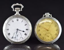 Two keyless winding pocket watches, one Doxa the other Parvay, both with ornately engraved cases,