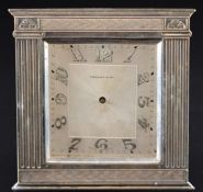 Tiffany & Co. travelling or desk clock, the ornate frame flanked by fluted columns, with easel back,