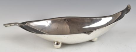 American silver novelty dish formed as a leaf, marked Sciarrotta Sterling 122, length 20cm, weight