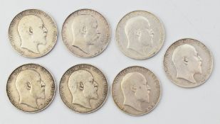 Seven Edward VII half crowns comprising 1902, 1904, 1906, 1907, 1908, 1909 and 1910