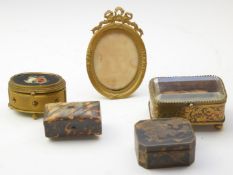 19thC Pietra Dura and gilt oval casket raised on ball feet, bevelled glass and engraved brass