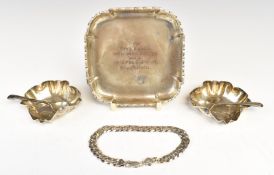 Pair of Victorian hallmarked silver open salts with crimped edges, Chester 1894, maker James