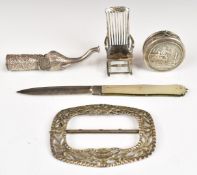 Hallmarked silver and similar items comprising novelty miniature chair with import hallmarks, height