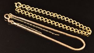 A 9ct rose gold bracelet and a 9ct gold curb link bracelet, 8.5g