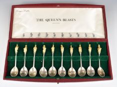 Cased set of ten limited edition (945/2000) Queen's Beasts hallmarked silver novelty spoons,