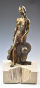 Vidal bronze statue of a lady, on stone base, height 47cm