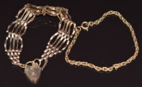 A 9ct gold gate bracelet and a 9ct gold bracelet, 12.2g
