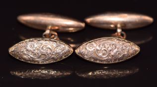A pair of Victorian 9ct rose gold cufflinks with scrolling decoration, Birmingham 1896, 5.4g