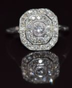 Art Deco platinum ring set with diamonds in two tiers, 3.1g, size K