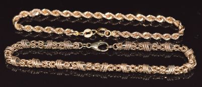 Two 9ct gold bracelets, one rope twist the other made up of knotted and circular links, 11.2g
