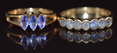 Two 9ct gold rings set with tanzanites, 4.5g, size R & M