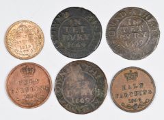 Two Queen Victoria half farthings 1843 and 1844 together with a 1913 George V one third farthing,