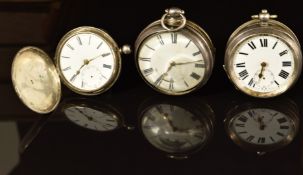 Three unnamed hallmarked silver pocket watches comprising a pair cased example with gold hands,