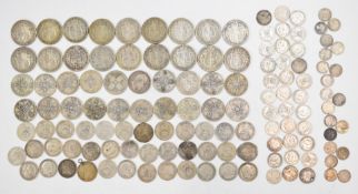 Approximately 790g of pre-1920 UK silver coinage, 1787 onwards including George II, George IV,