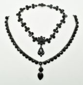 Two 19thC French jet choker necklaces, one stamped Acker