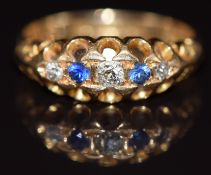 Edwardian 18ct gold ring set with diamonds and sapphires, Chester 1908, 3.3g, size K
