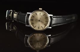 Omega gentleman's wristwatch ref. 136.0104 with date aperture, two-tone baton hour markers, silver