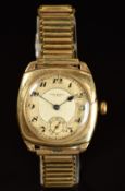 Waltham 9ct gold gentleman's wristwatch with subsidiary seconds dial, blued hands, black Arabic