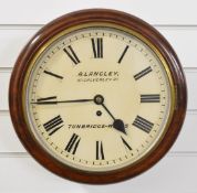 19th / 20thC mahogany cased wall clock with fusee movement and 'R Langley, Tunbridge Wells' to face,