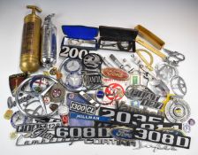 Motoring collectables to include Mercedes, Fiat, Hillman, AA, Pyrene type extinguishers, keyrings
