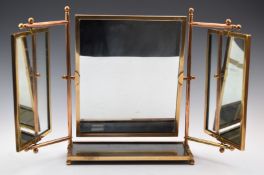 Art Deco bronze framed mirror with swivel action to the side mirrors, width 54 x height 37cm