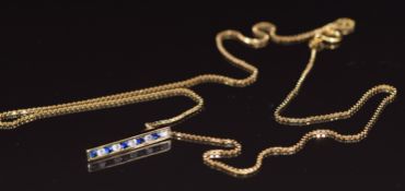 An 18ct gold pendant set with alternating sapphires and diamonds, on 18ct gold chain, 6.3g
