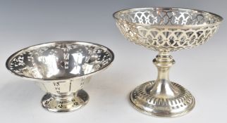 Two Canadian or American silver pedestal dishes with pierced decoration, the taller marked 925/