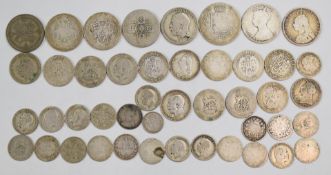Approximately 219g of mixed silver coinage, William IV onwards, includes Gothic florin and other