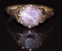 A 9ct gold ring set with a round cut amethyst, size M, 2.6g