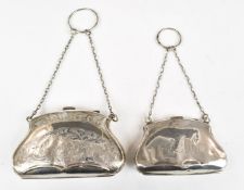 Two hallmarked silver purses, both with fitted interiors, one Chester 1916, the other with rubbed