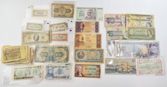 Over 120 vintage world banknotes to include Australia $10 Polymer Commemorative Aboriginal 1988