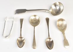 Georgian and later hallmarked silver cutlery to include fiddle pattern caddy spoon, London 1832,