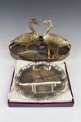 Asprey silver plated salver, in original box, further galleried tray (length 46cm) and a pair of